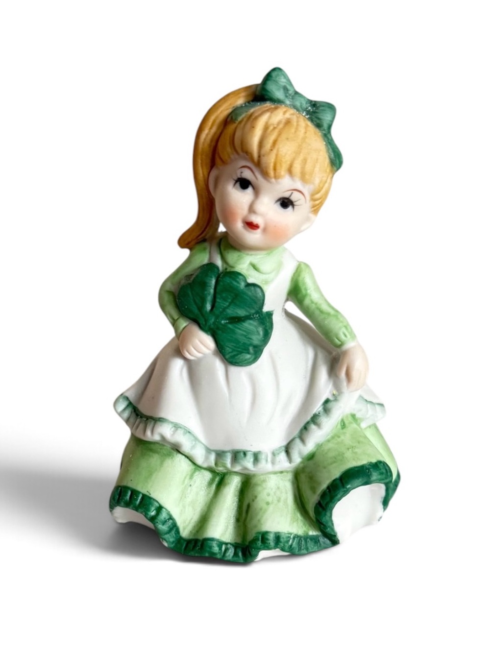 Hand-Painted Green Ceramic Girl Figurine with Shamrock